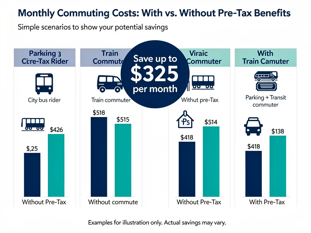 Infographic comparing commuting costs with pre-tax benefits 2026