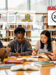 Students studying in a library, symbolising federal education aid and 2026 Pell Grant changes.