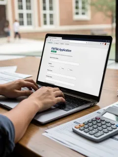 Student completing FAFSA application on laptop for 2026-2027 academic year