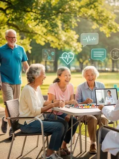 Seniors enjoying active lifestyles, utilising modern healthcare technology with new Medicare Advantage plans.