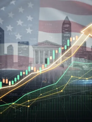 Abstract representation of US economic data and Federal Reserve interest rate predictions for 2026.