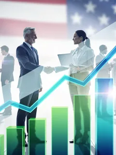 Dynamic graphic showing robust US job growth and economic expansion