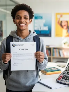 Student saving money with dual enrolment in US college