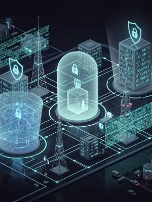 Digital shield protecting critical infrastructure, symbolising the US Department of Defence's cybersecurity initiative.