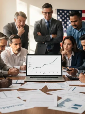 Small business owners reviewing financial projections concerning future tax rates.