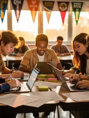 Students writing US college application essays for 2026 admissions success