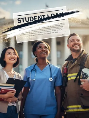 Public service professionals celebrating student loan debt elimination