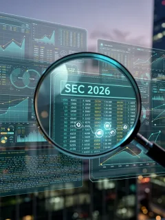Digital representation of SEC regulations 2026 for investment advisers, showing data and compliance complexities.