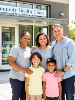 Smiling low-income family benefiting from health programmes in 2026