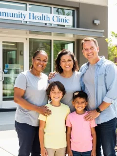 Smiling low-income family benefiting from health programmes in 2026