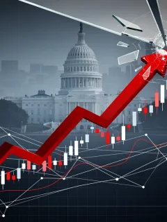 Illustration of the US debt ceiling, showing financial graphs and economic indicators under pressure, symbolising market uncertainty.