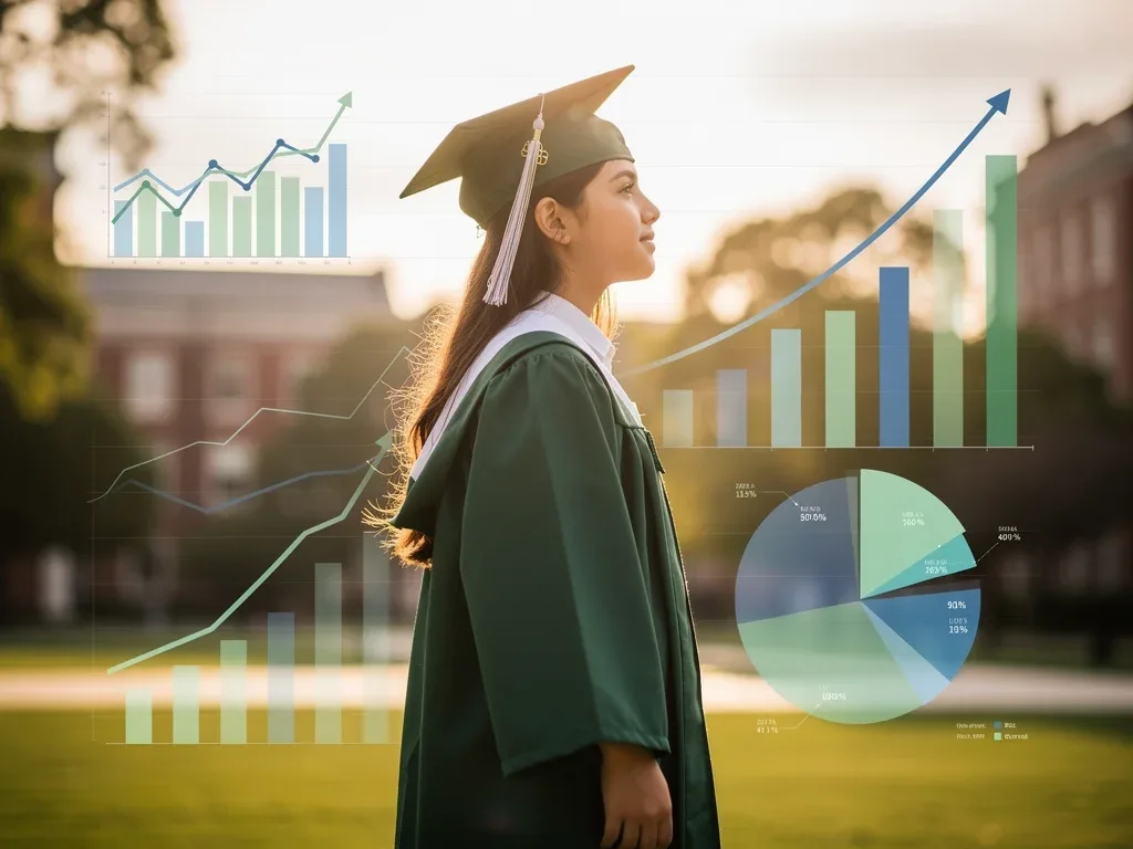 Graduating student looking towards a bright future, symbolising successful financial planning.