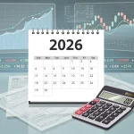 Calendar showing 2026 with stock charts and tax forms, symbolising future capital gains tax changes for US investors.