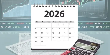 Calendar showing 2026 with stock charts and tax forms, symbolising future capital gains tax changes for US investors.