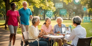 Seniors enjoying active lifestyles, utilising modern healthcare technology with new Medicare Advantage plans.