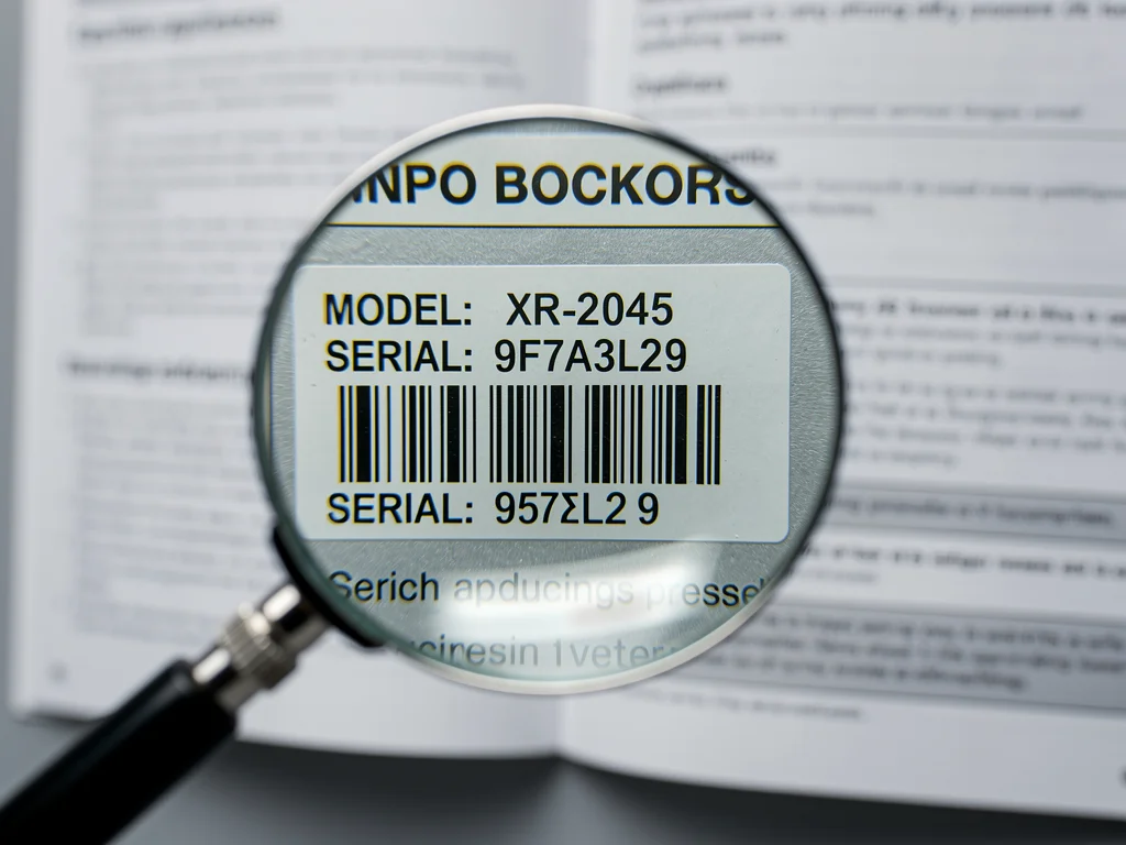Close-up of appliance model number for recall verification