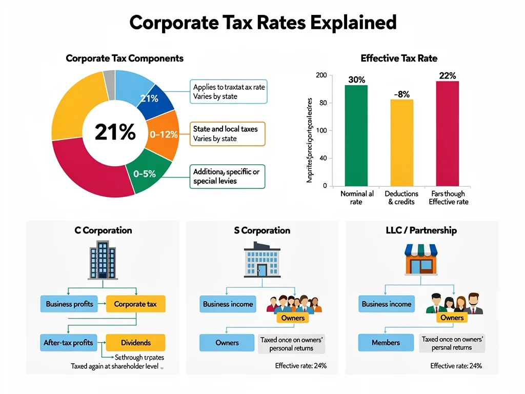 Infographic detailing corporate tax rate components for small businesses.