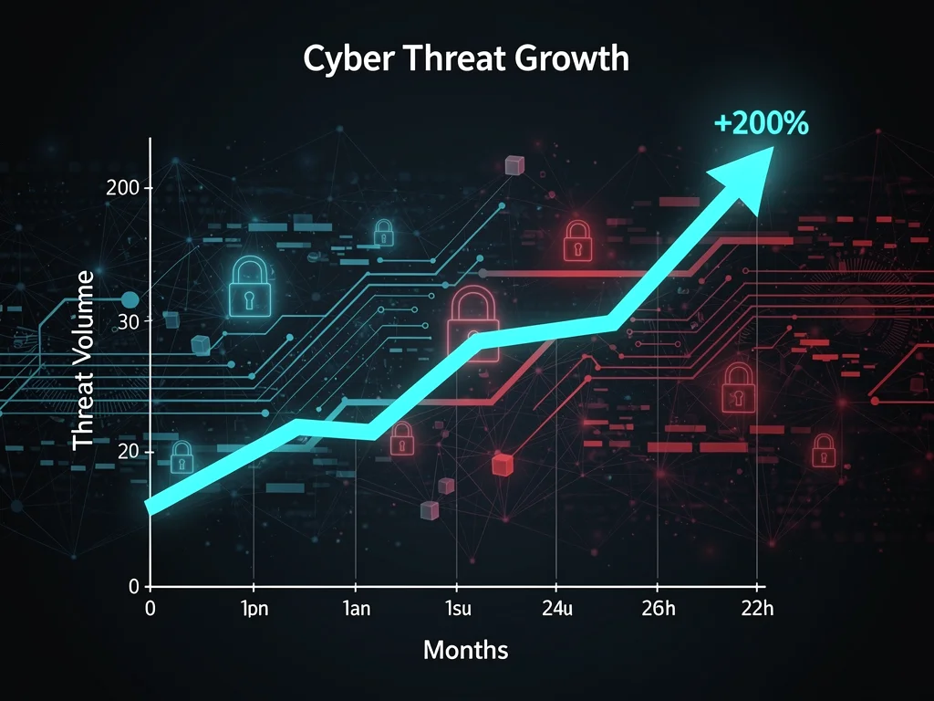 Graph depicting a 200% rise in cyberattacks, highlighting the escalating threat landscape.
