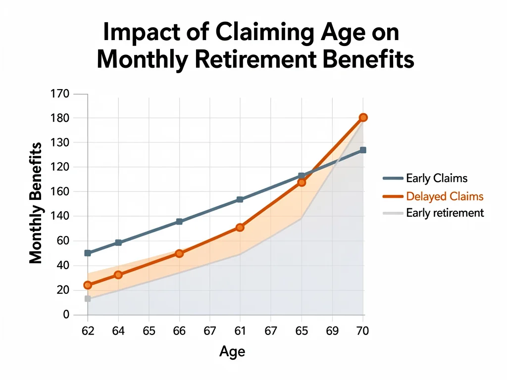 Graph showing increased retirement benefits from delayed claims over time.