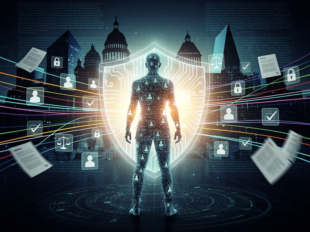 Digital footprint protected by a shield, symbolising enhanced data privacy rights.