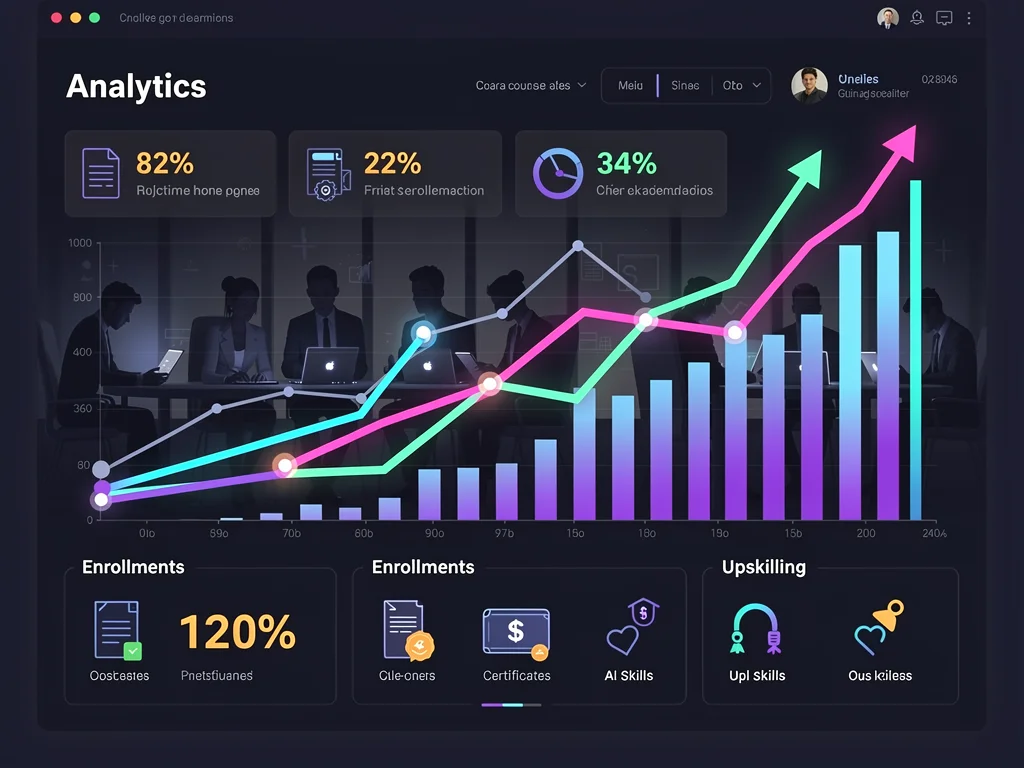 Growth trends in online course enrollments and professional upskilling data visualisation.