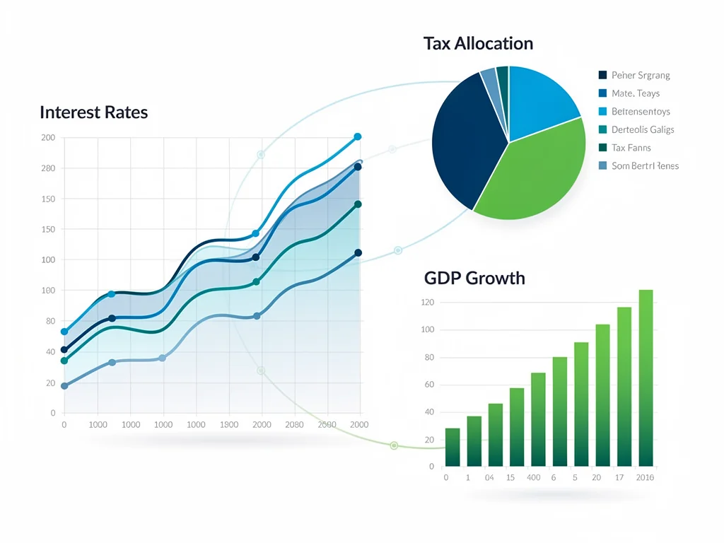 Infographic showing economic indicators like interest rates, tax allocation, and GDP growth.