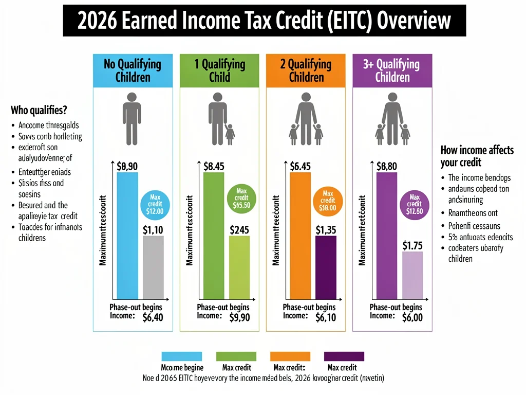 Infographic showing 2026 EITC income limits and credit amounts.