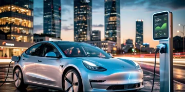 Electric vehicle charging at a modern station, symbolising future fuel efficiency