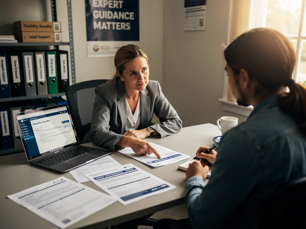 Legal professional advising a disability benefits applicant.