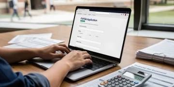 Student completing FAFSA application on laptop for 2026-2027 academic year