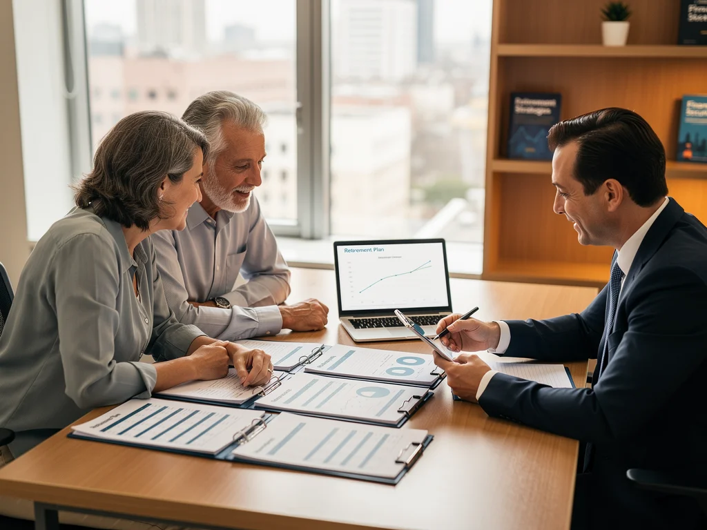 Couple consulting financial advisor about 401(k) strategies