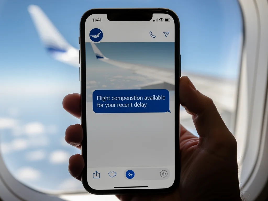 Smartphone displaying flight compensation notification