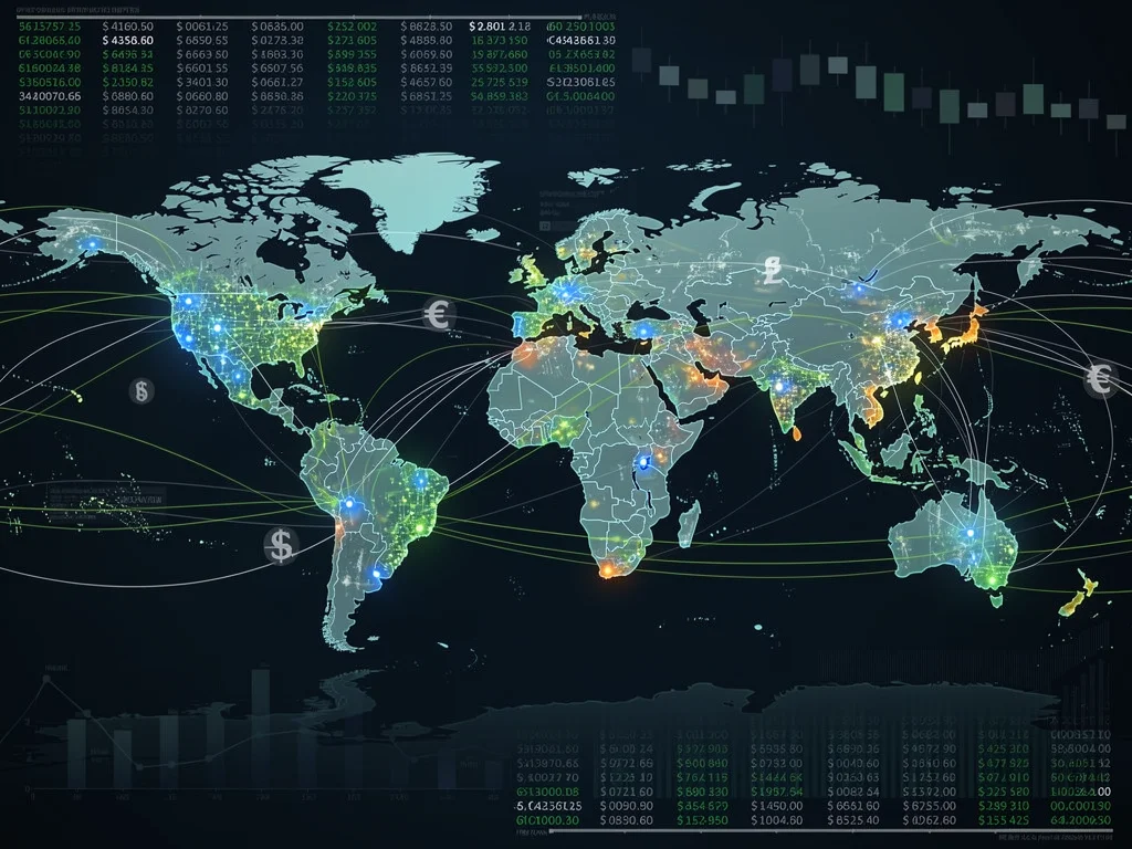Global financial markets visualising interconnectedness and potential volatility from US economic policy.