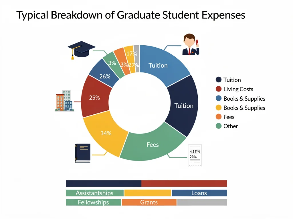 Pie chart of graduate student expenses and funding sources.