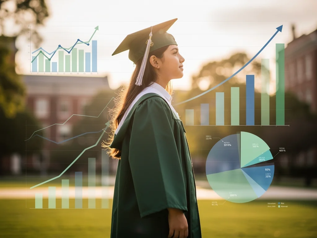Graduating student looking towards a bright future, symbolising successful financial planning.