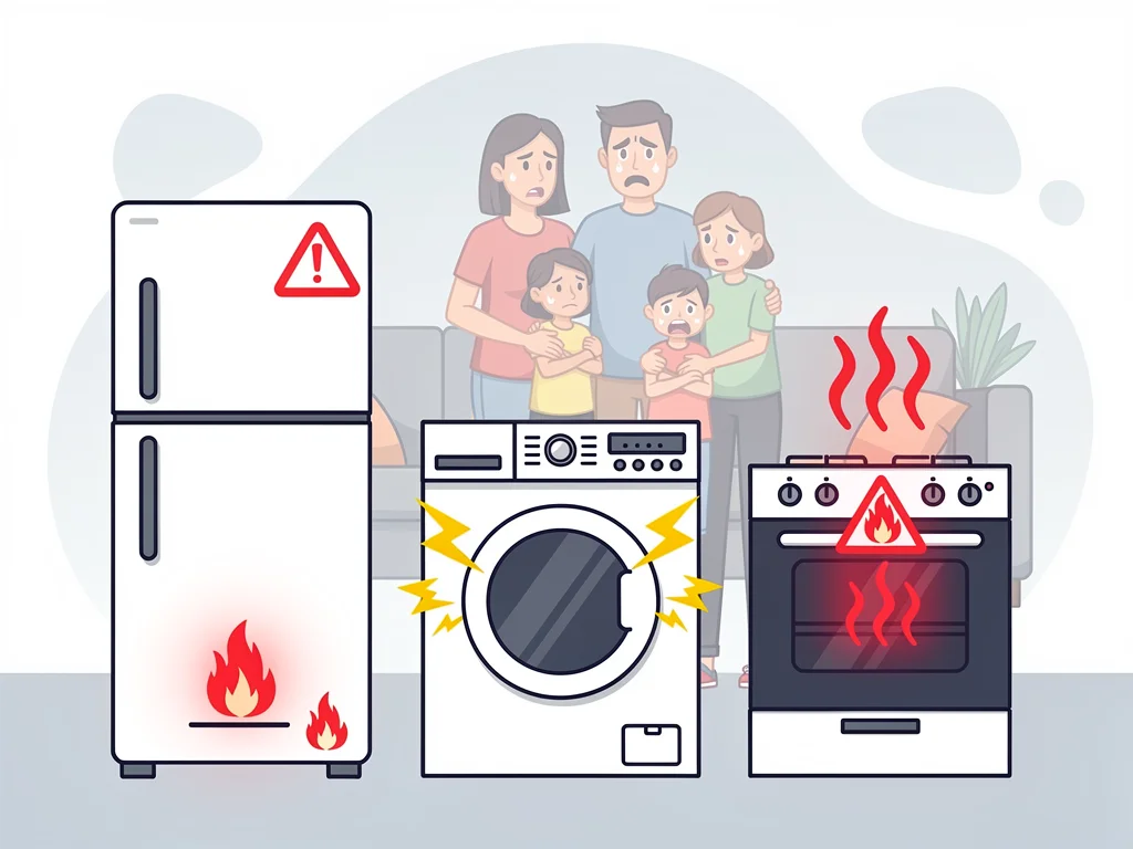 Illustration of hazardous household appliances and consumer safety risks