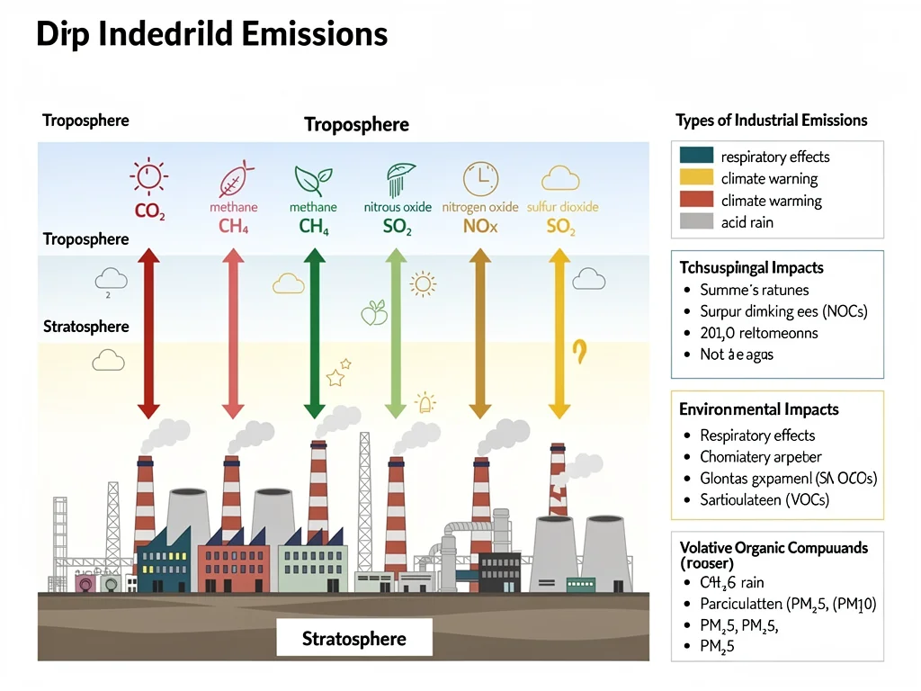Diagram of industrial emission types and atmospheric impact