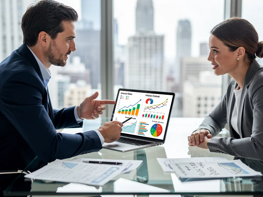 Financial advisor discussing investment strategies to counter inflation for US fixed income.