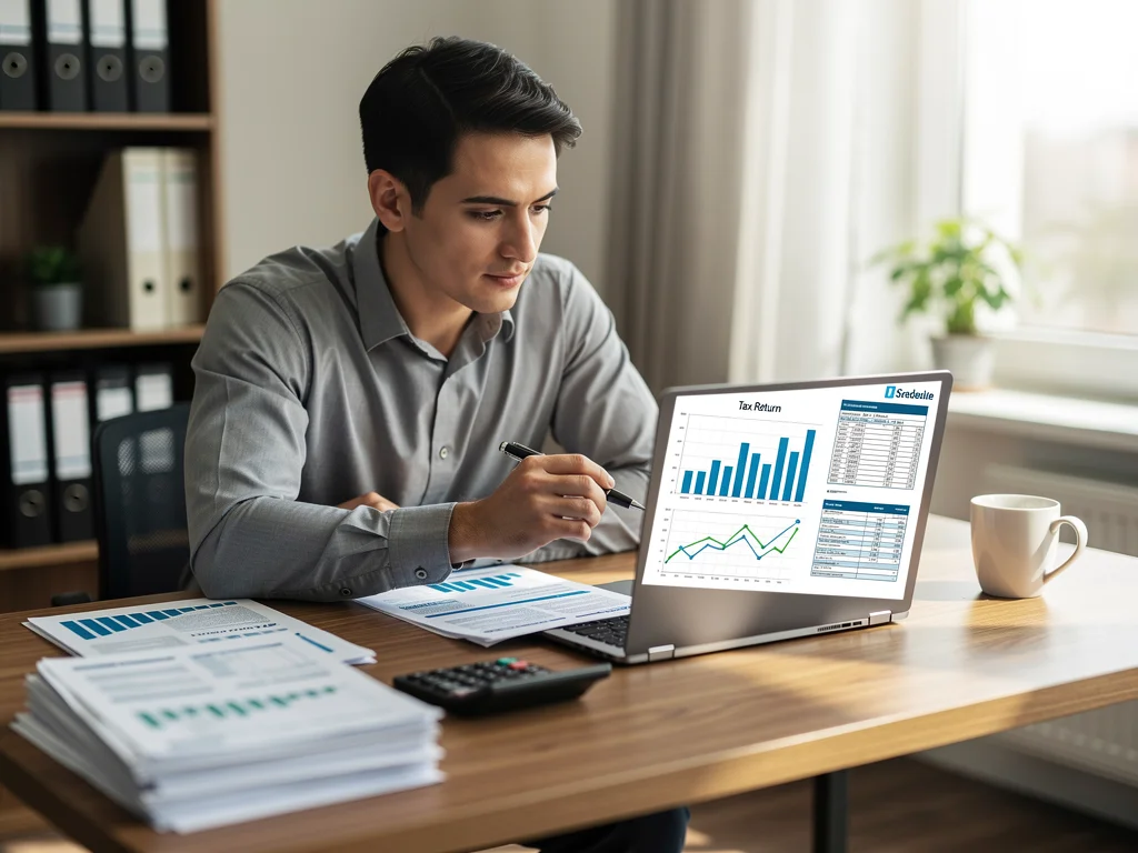 Investor reviewing tax implications of 2026 code changes on laptop