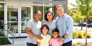 Smiling low-income family benefiting from health programmes in 2026