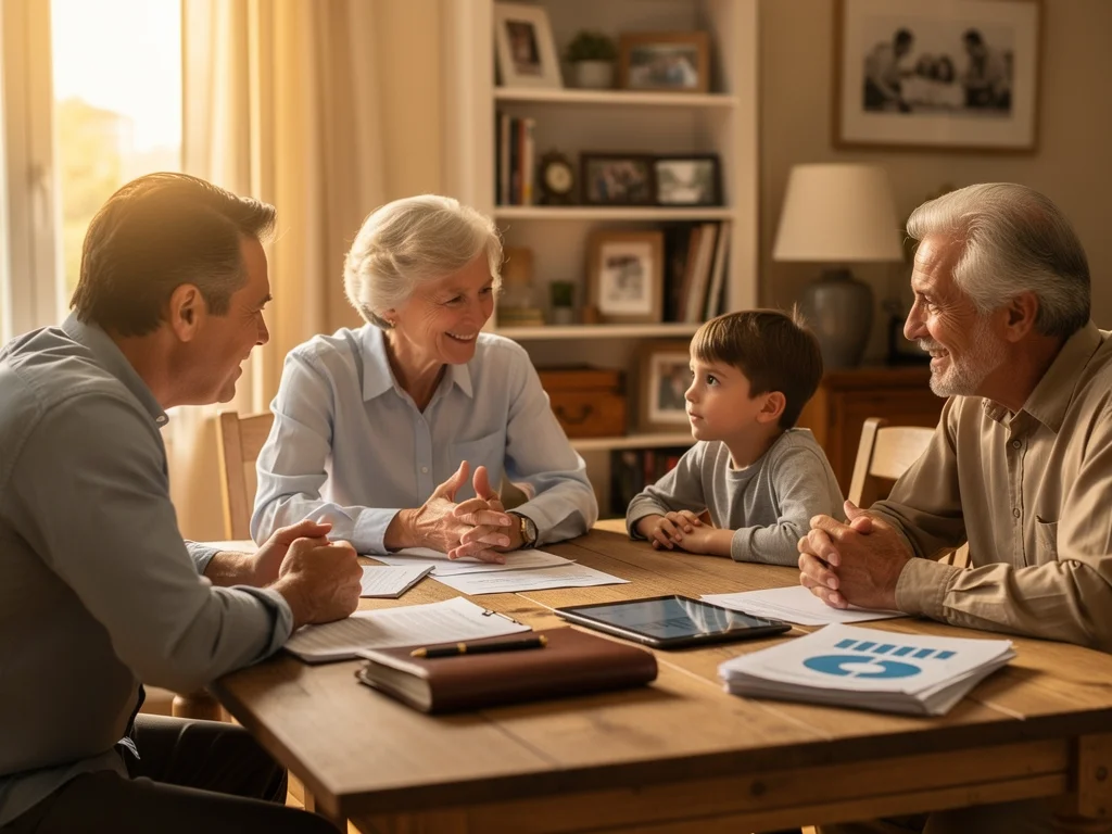Multi-generational family discussing wealth transfer and legacy planning