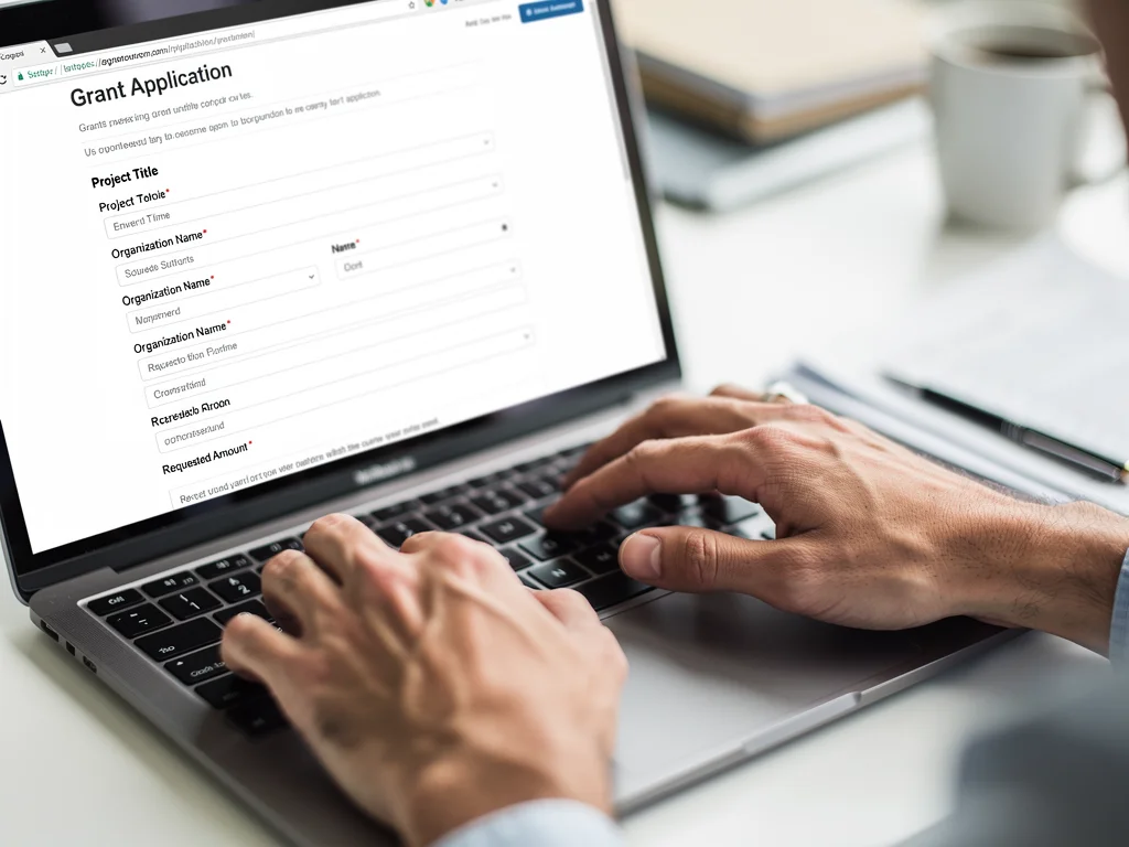 Applicant completing online government grant application for small business