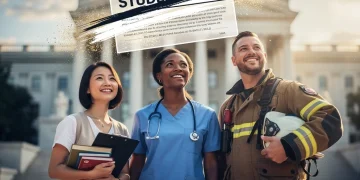 Public service professionals celebrating student loan debt elimination