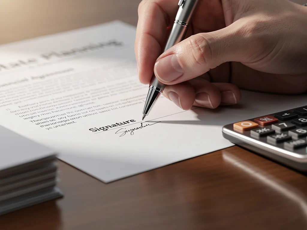 Signing legal documents for estate planning and wealth transfer