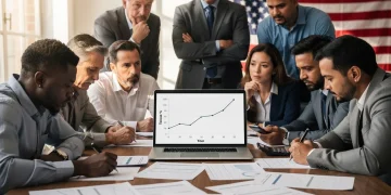 Small business owners reviewing financial projections concerning future tax rates.
