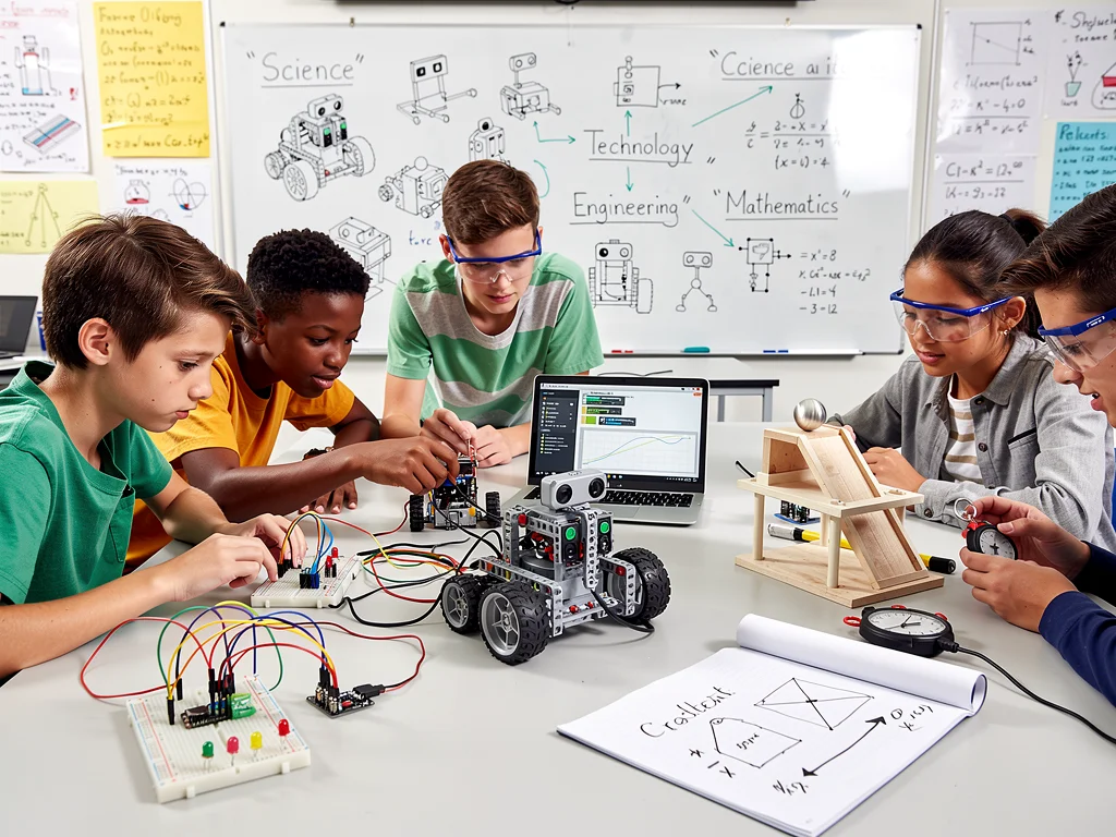 Children collaborating on a STEM project, showcasing integrated STEM learning.