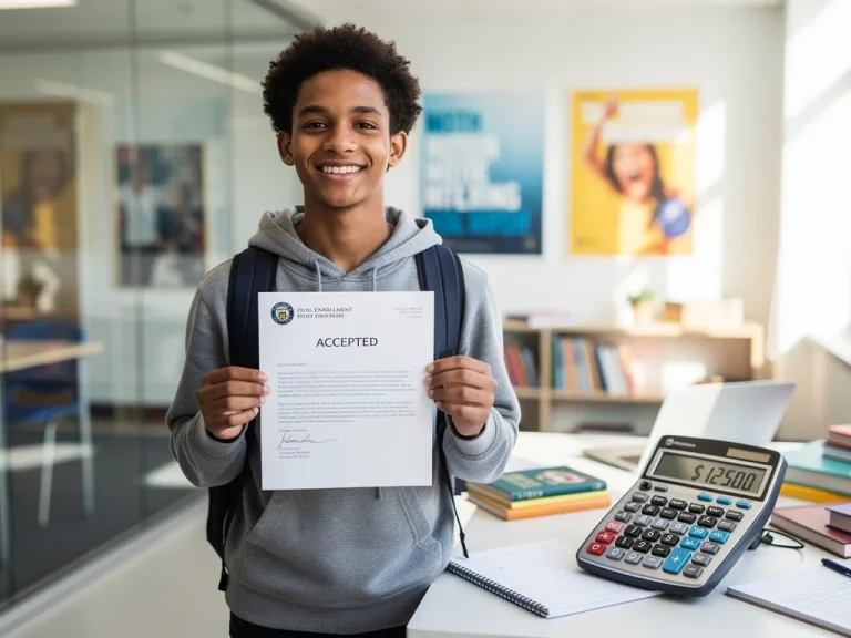 Student saving money with dual enrolment in US college