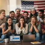 Student Loan Forgiveness 2026: Your Eligibility for Debt Relief Students celebrating student loan forgiveness in 2026 with a backdrop of a US flag, symbolising federal relief.