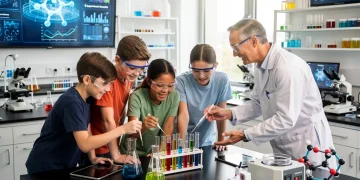 Students actively participating in a STEM experiment, symbolising the future of education.