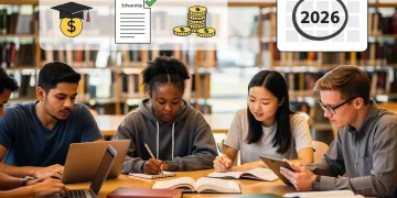 Students studying in a library, symbolising federal education aid and 2026 Pell Grant changes.